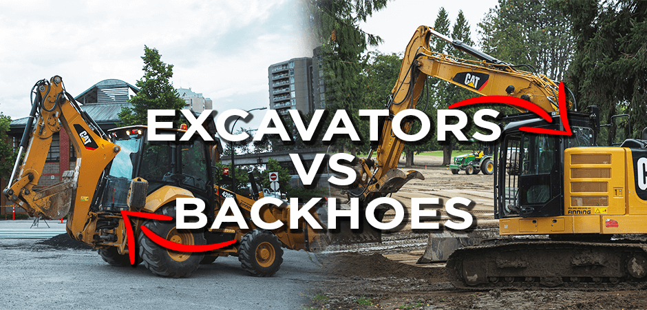 An excavator and a backhoe working at construction site